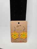 Orange & Bright Green Floral Star Earrings