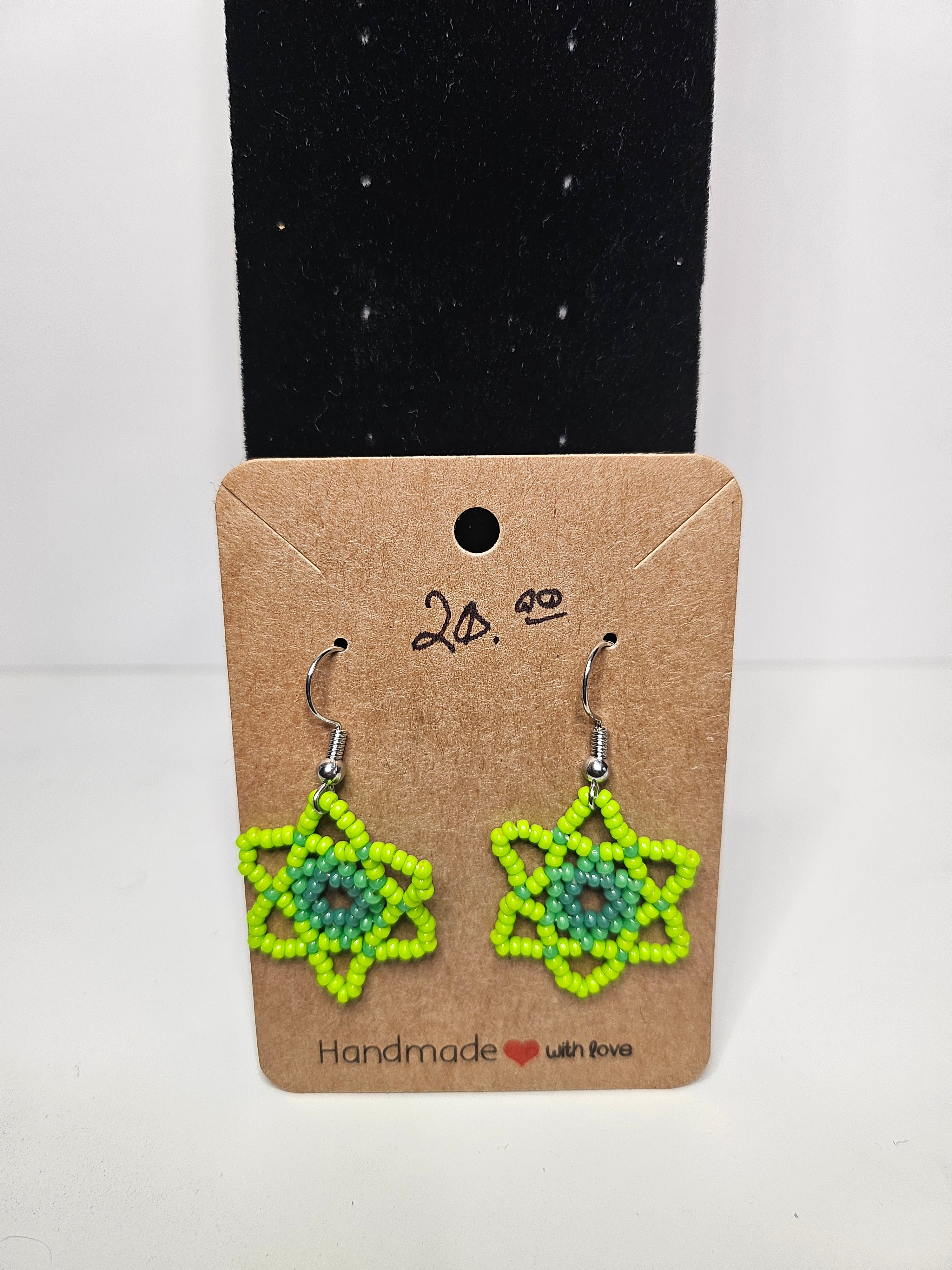 Lime Green & Teal Floral Star Earrings