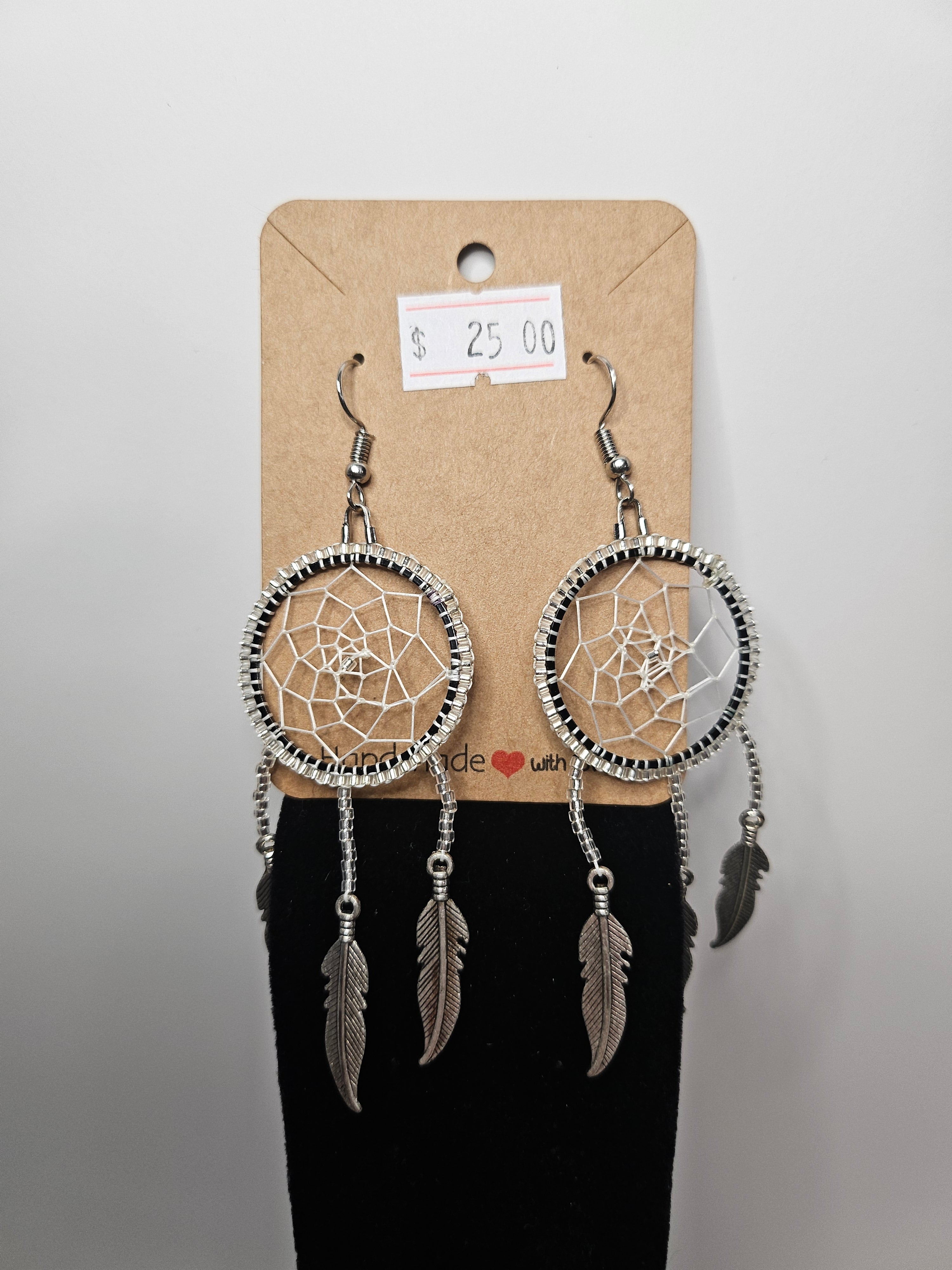 Dreamcatcher Earrings - Silver & White