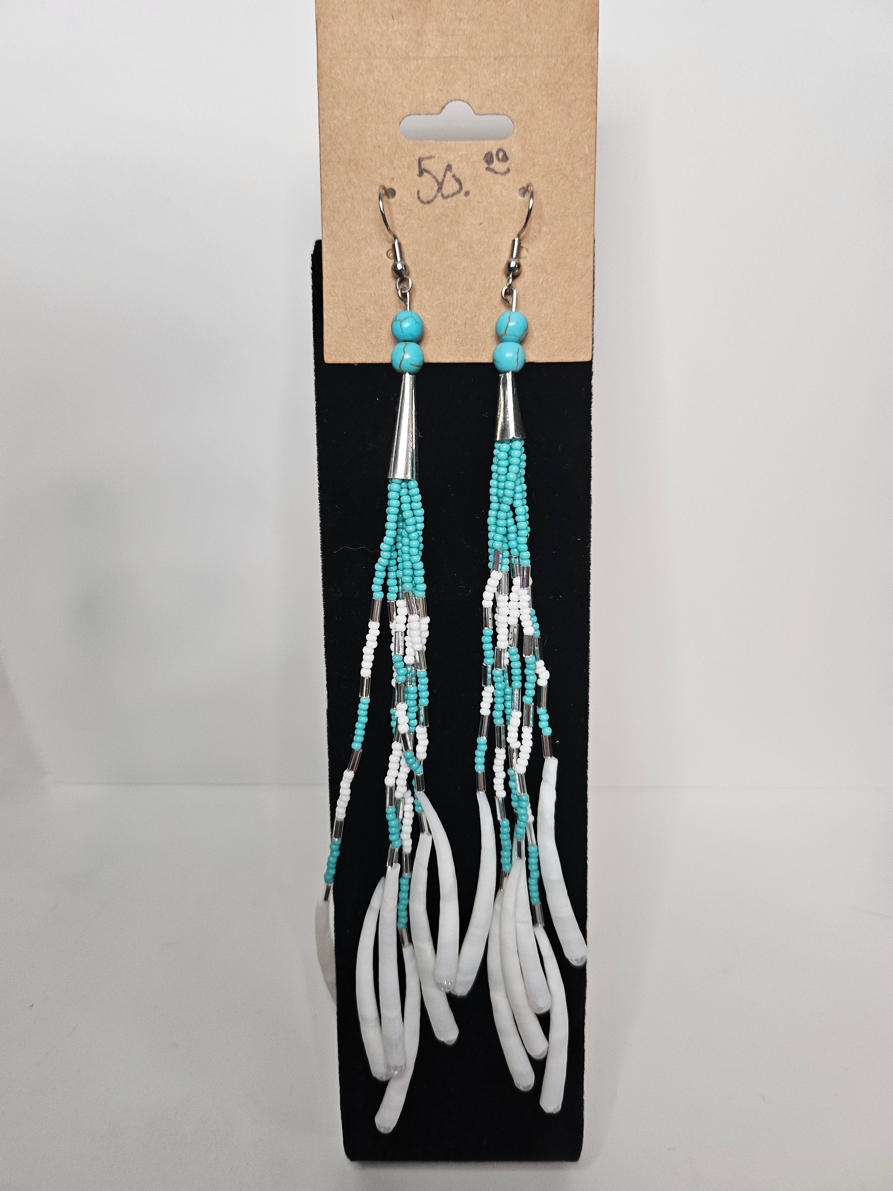 Turquoise & White Dentalium Beaded Earrings