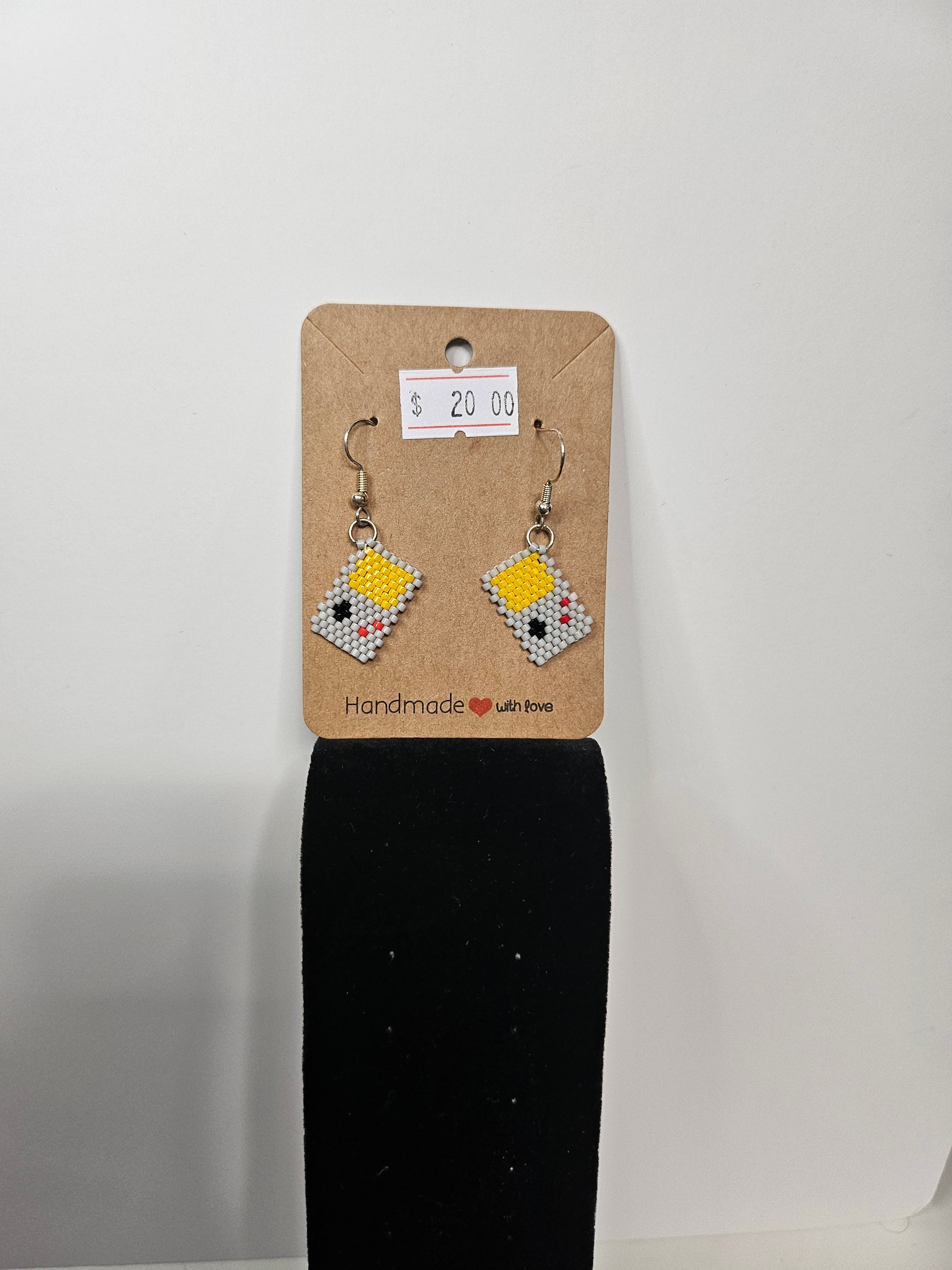 Retro Handheld Game System Beaded Earrings - with yellow screen