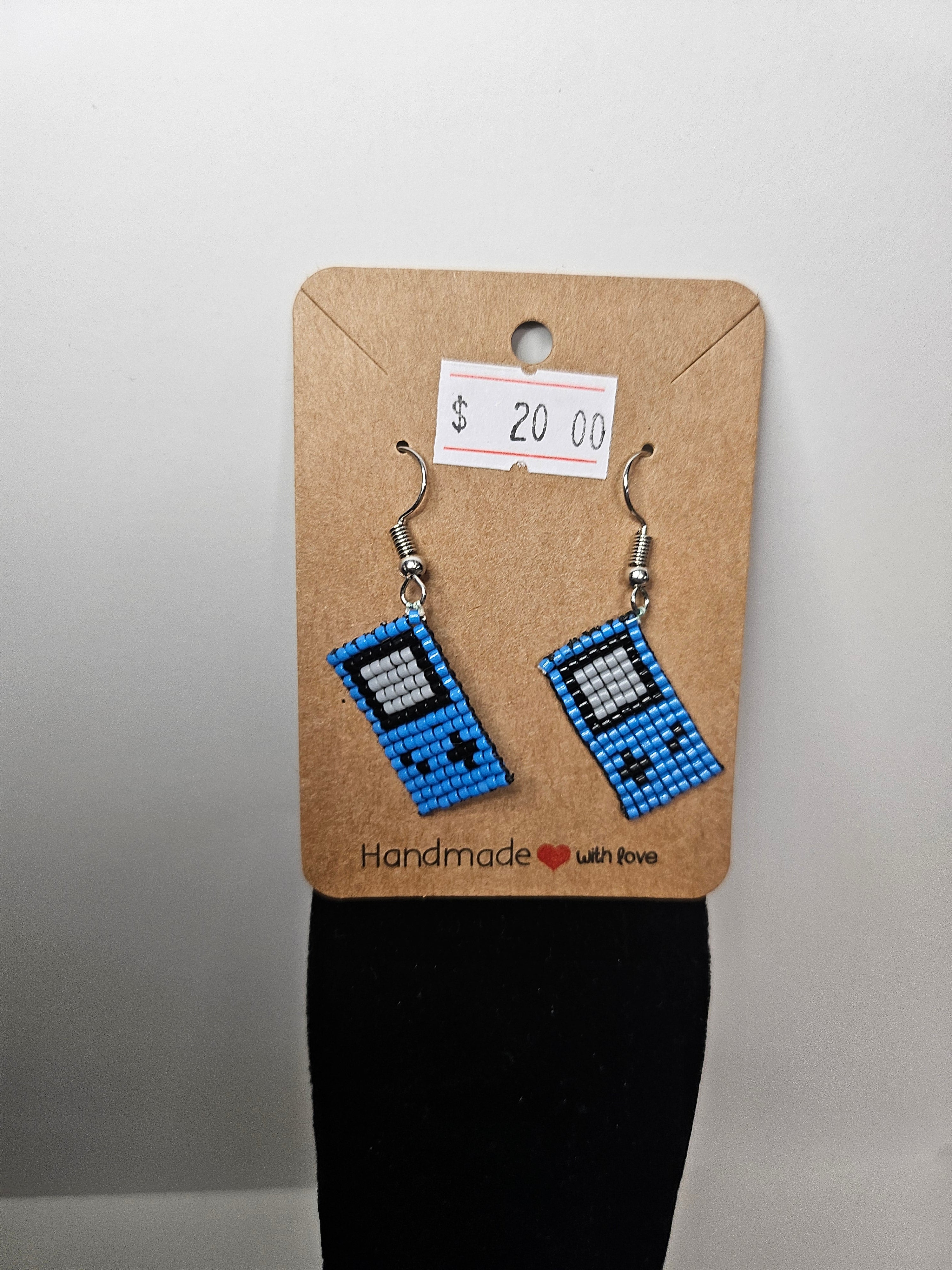 Retro Handheld Game System Beaded Earrings - Blue